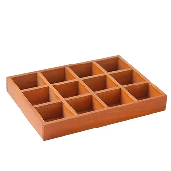 

12 Grids Grocery Storage Box Garden Balcony Home Decoration Office Durable Retro Wooden Smooth Surface Succulent Desktop Square