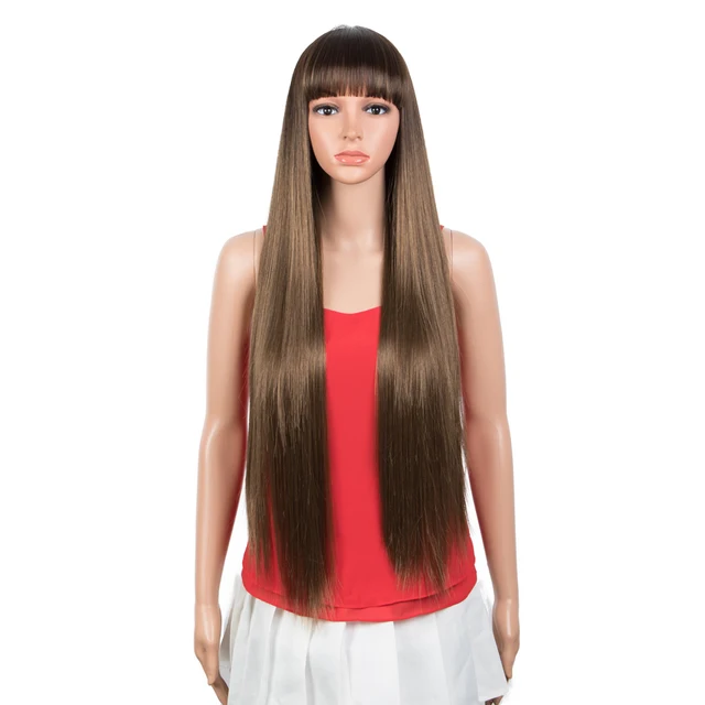 FASHION IDOL Synthetic Wig With Bangs 36 Inch Long Straight Wig Cosplay Ombre Blond Wigs For Black Women Heat Resistant Fiber TT6-30W