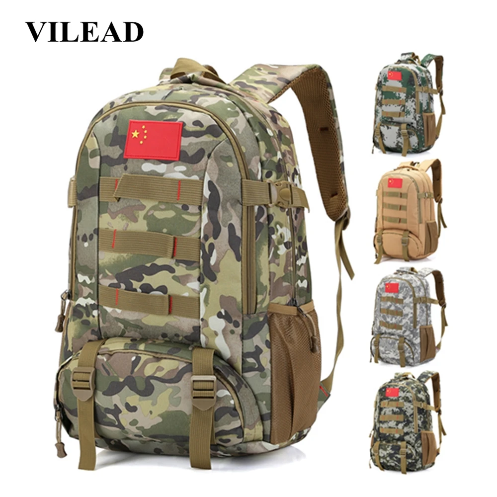 Vilead 40L Large Capacity Nylon Camouflage Shoulder Bag Waterproof Outdoor Men Women Travel Backpack Camping Hiking Tactical Bag