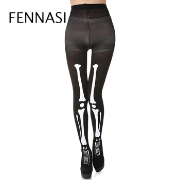 

Halloween Ghost Festival Sexy Woman's Pantyhose Transparent Micro Net Skull Print Compression Pantyhose Women FENNASI