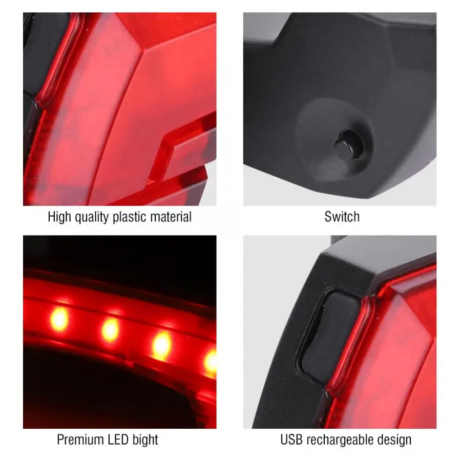 Perfect Bicycle Headlight Durable Plastic LED Bike Tail Light USB Rechargeable Lightweight Bike Rear Lamp Cycling Parts 6