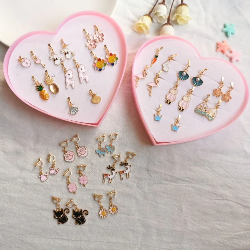 Ear Clip Earrings Clip Earrings Ear Clip Stud Earrings Ear Accessories Korean Cute Cartoon Stud Clip on Earrings No Pierced Fashion Statement Flower Animal Cuff Earring Ear Clip