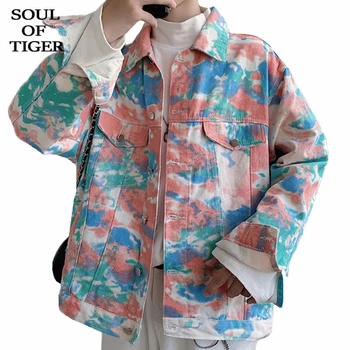 

SOUL OF TIGER 2020 Korean Fashion Mens Spring Camouflage Denim Jackets Male Vintage Loose Coats Safari Style Clothes Plus Size