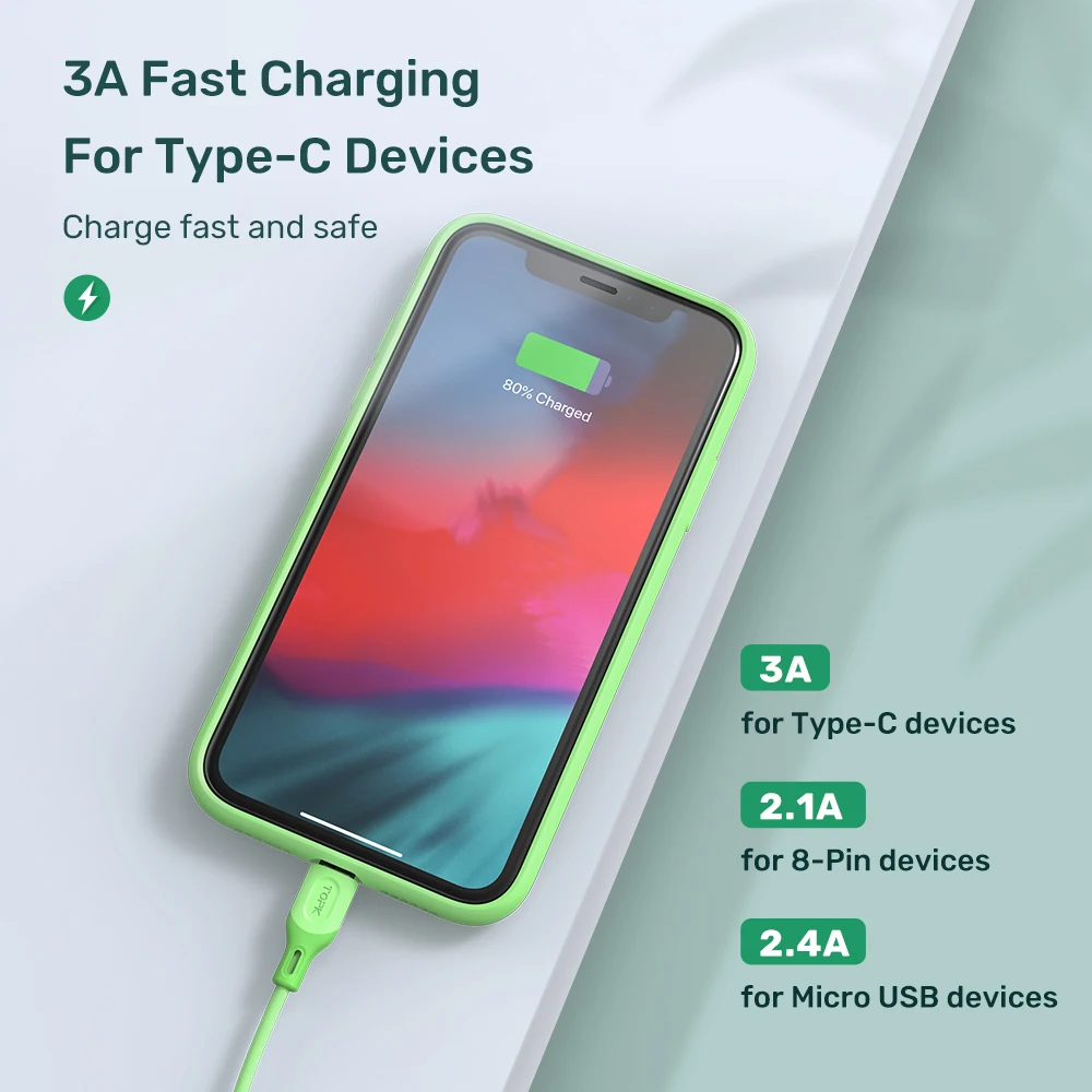 Micro USB Type C Cable 3A Fast Charging Liquid Silicone Mobile Phone Data Cable for XiaoMi redmi note 9 Samsung