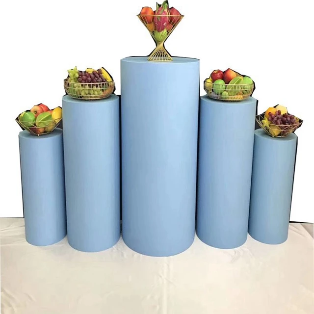 

Set of 5 blue pink white gold sliver Round Pillar Cake Stand Cylinder Plinth iron Pedestal for Wedding decoration yudao326