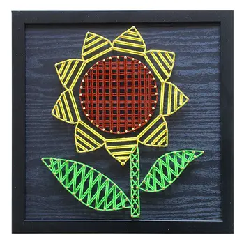 

DIY Nail String Art Kit DIY Painting Mat Sunflower Winding Lines Drawing Painting Art Kit With Frame Home Deco Black Wood Grain