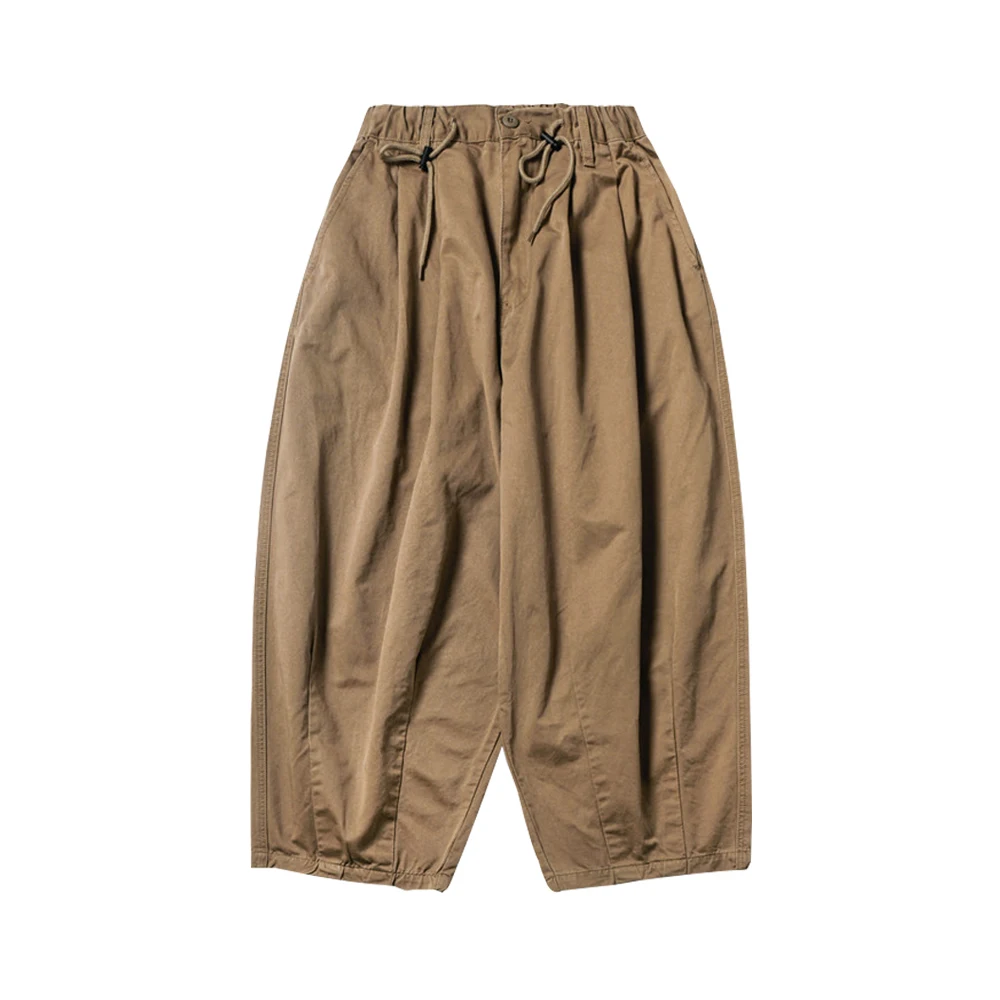 Men Solid Wide Leg Pants Amekaji Casual Elastic Waist Oversized Baggy Lantern