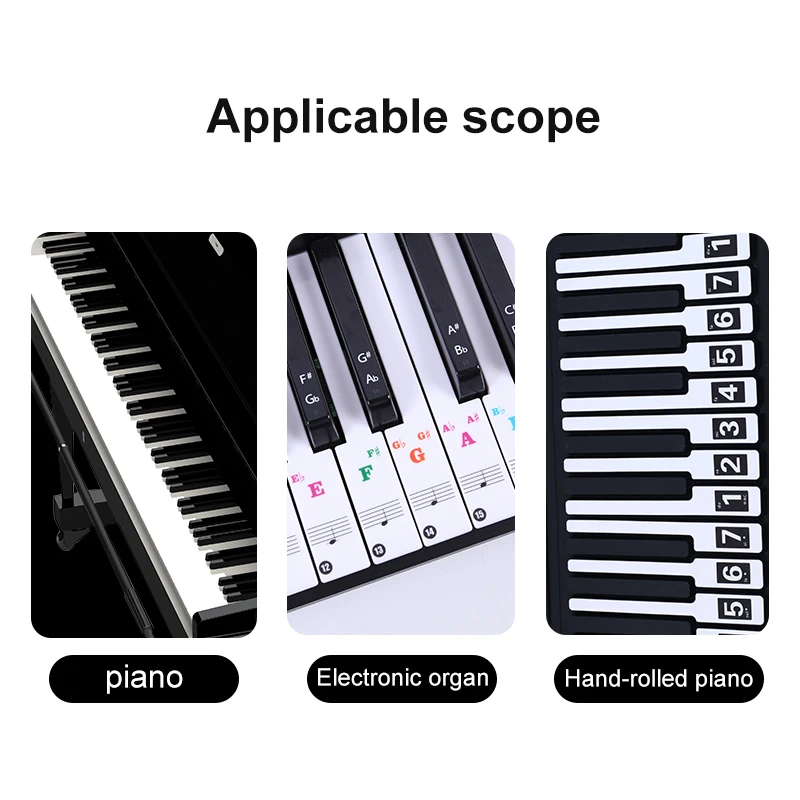 88keys piano stickers Assist novice beginners to learn piano tools Can be used repeatedly Rectangular piano key note sticker