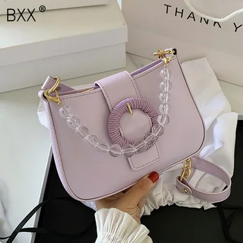 

[BXX] Solid Color PU Leather Crossbody Bags For Women 2020 Lady Simple Chain Shoulder Handbag Female Travel Cross Body Bag HM850