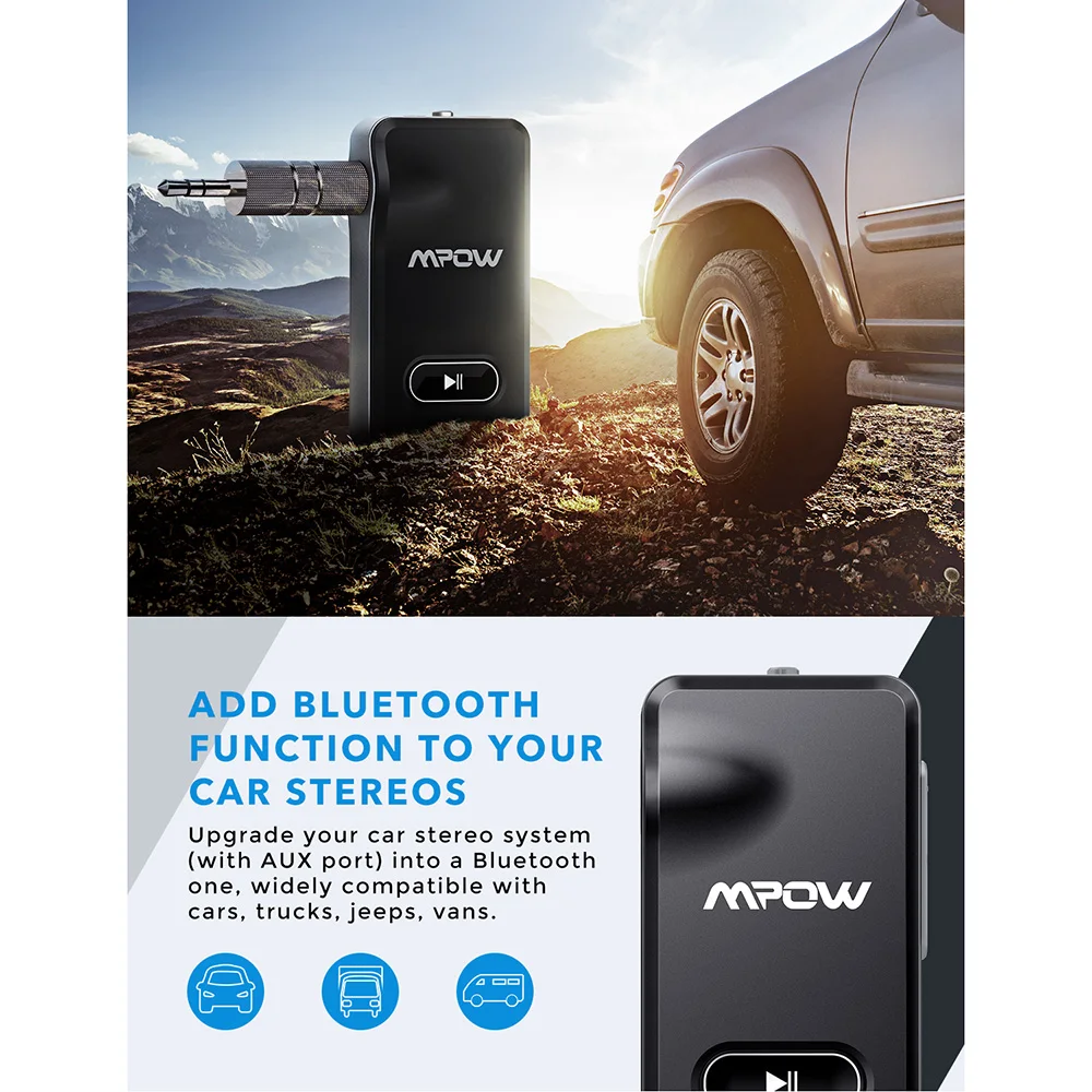 Mpow BH129 Bluetooth аудио приемник V5.0 беспроводной адаптер с CVC6.0 шумоподавлением