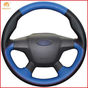 

MEWANT Black Blue Genuine Leather Car Steering Wheel Cover for Ford Focus 3 2012-2014 KUGA Escape 2013-2016 Interior Accessories