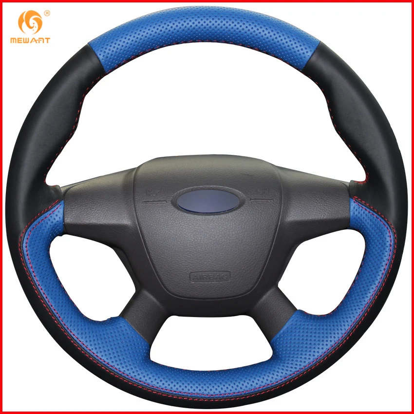 MEWANT Черный Синий чехол для рулевого колеса автомобиля из натуральной кожи Ford Focus 3