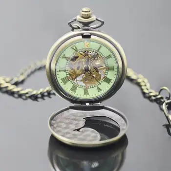 

Unisex Vintage Roman Numerals Phoenix Transparent Mechanical Pocket Watch New