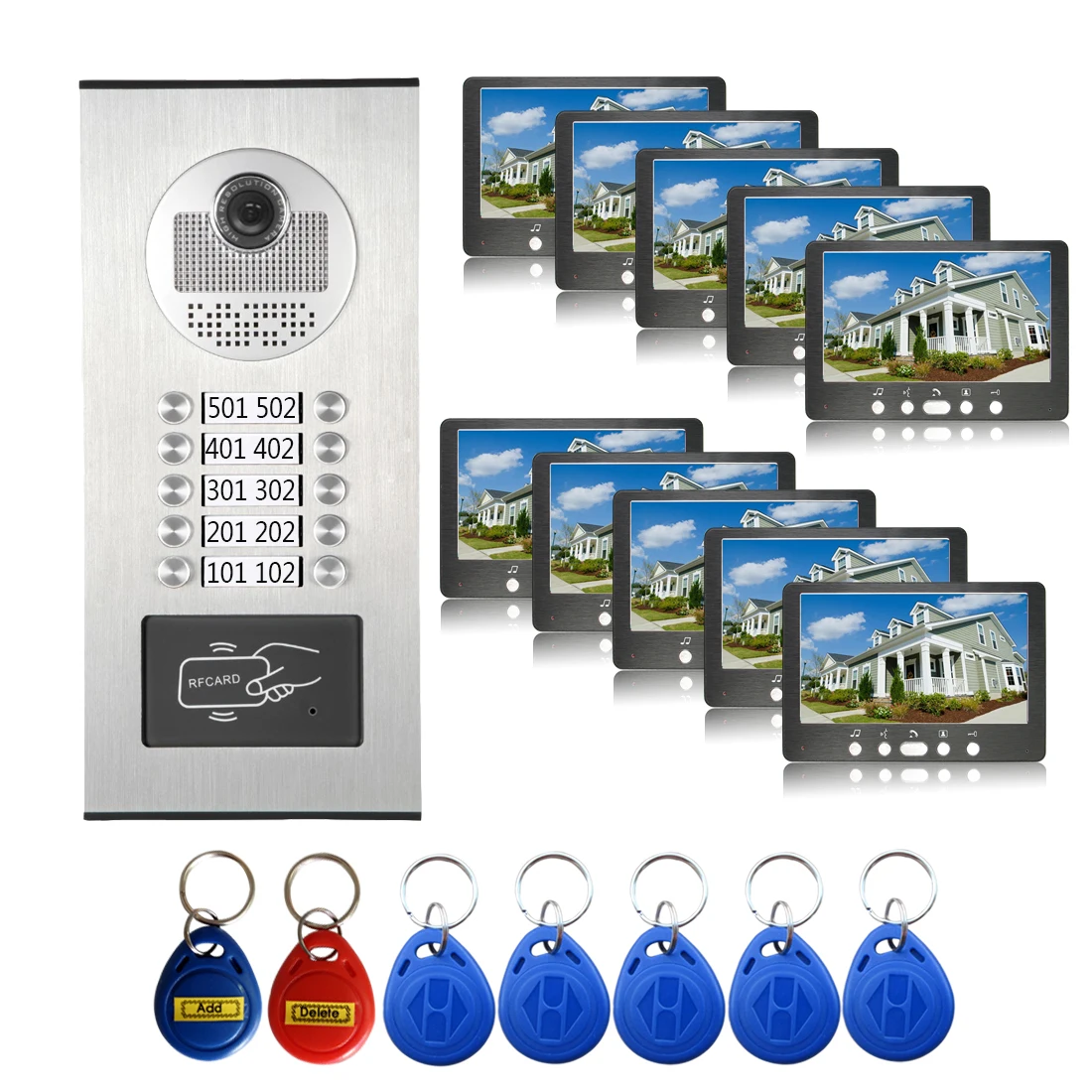 

Wired Home 7''Inch Monitor Video Intercom RFID Camera Unlock Door with 10/12 Monitor Video Door Phone Doorbell For Apartments