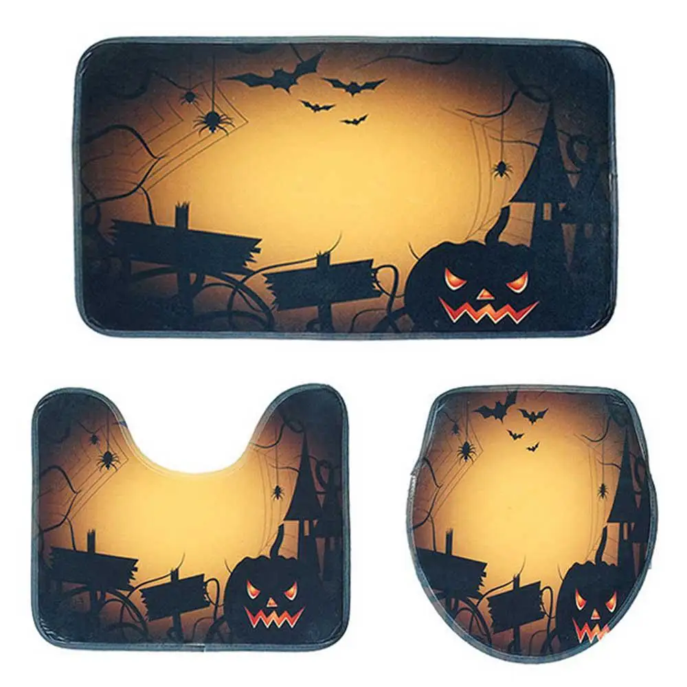 Halloween J 3 шт./компл. Хэллоуин Набор ковриков для ванной тиснение фланелевые Коврики для пола мягкое сиденье для унитаза набор крышек украшение дома противоскользящая подложка - Цвет: Halloween J