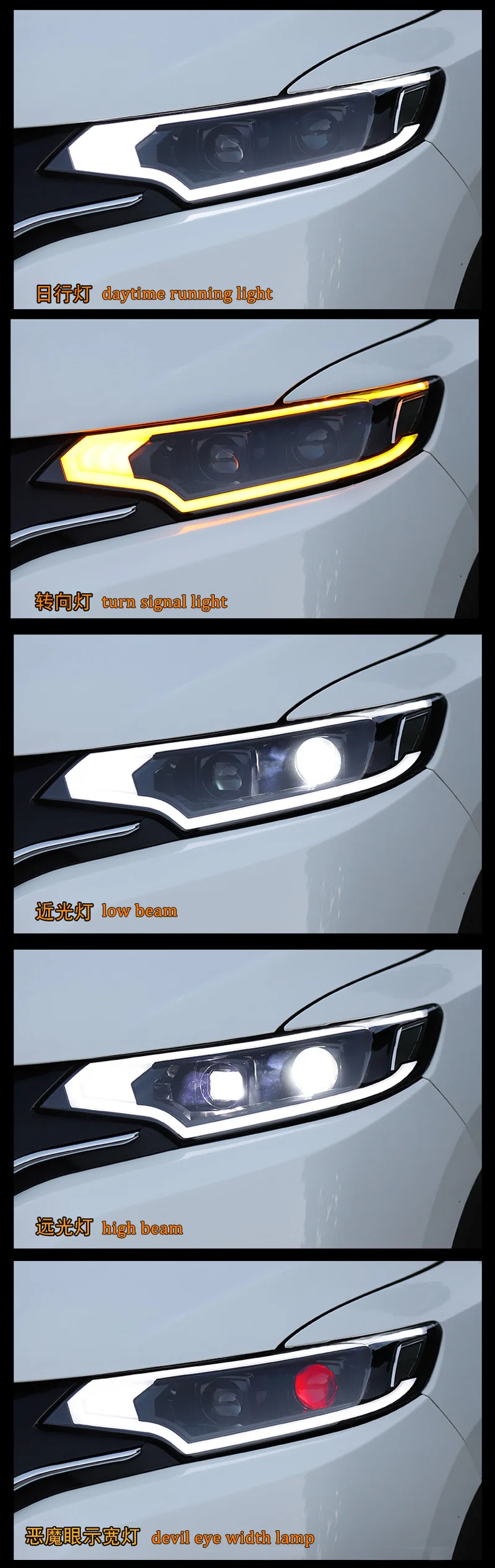 Автомобильный стильный светодиодный светильник DRL Devil Eyes с сигналом поворота, Головной фонарь в сборе, светодиодный светильник на голову для Honda Fit Jazz GK5 Sport