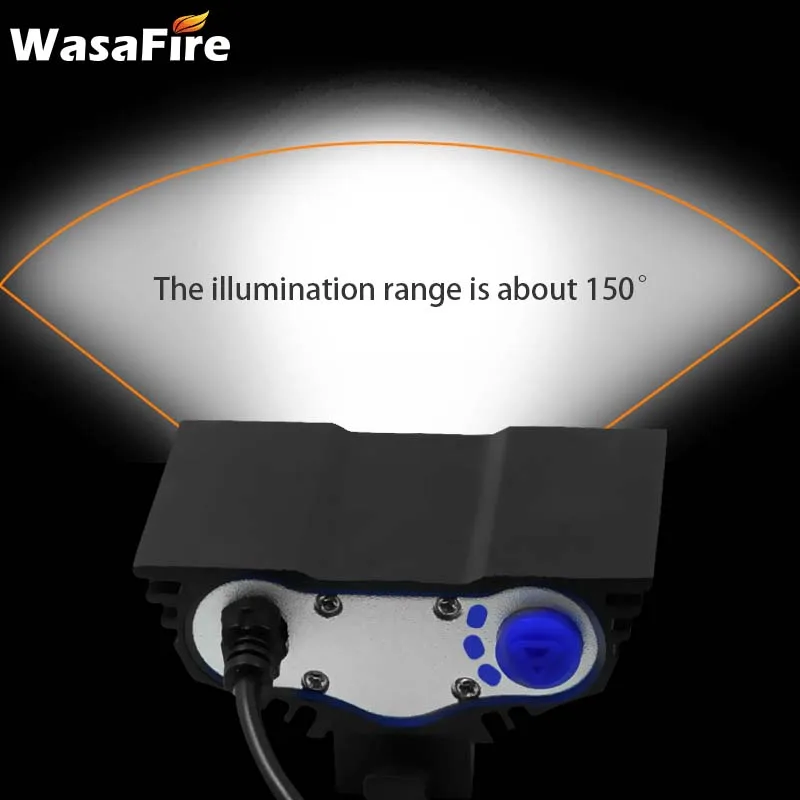 WasaFire 3* XM-L T6 светодиодный велосипедный светильник 5000лм 4 режима велосипедный передний светильник водонепроницаемый велосипедный головной светильник налобный фонарь с аккумулятором 9600 мАч