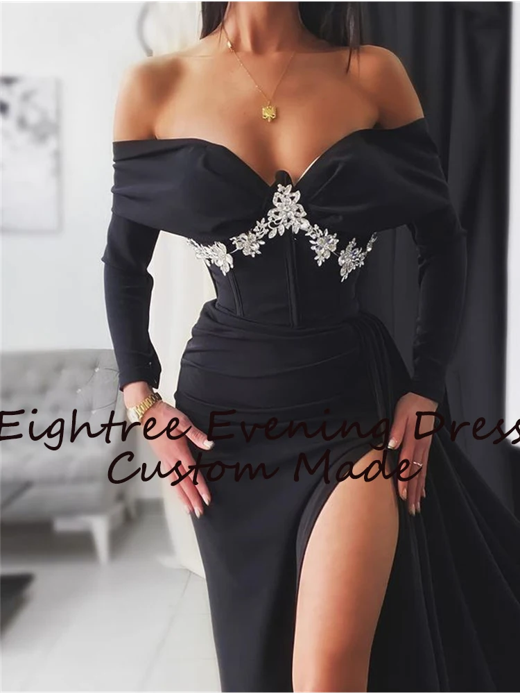 Eightree Black Long Sleeves Long Meramid Evening Dress Side Slit Sweetheart Long Prom Dresses Formal Party Gowns Vestidos white evening gowns