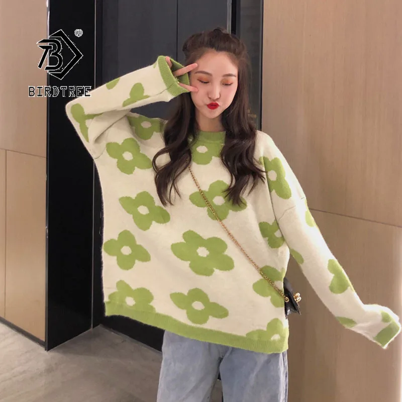 

2019 Autumn Winter New Women's Pullovers Sweater O-neck Full Sleeve Floral Design Loose Wild Fashion Casual Tops T98508D