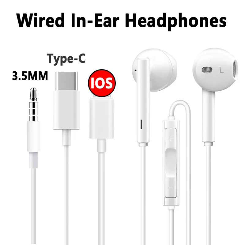 8pin 3.5mm Typec Wired Earphone Inear Wired Headphone Hifi With Mic