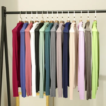 

New 100% Modal Cotton T-shirt Women Elastic Long Sleeve Fashion Basic Autmn Winter Tee Shirts High Collar Tops Office Lady
