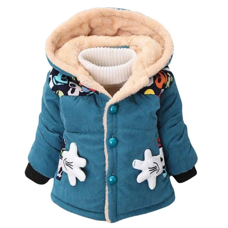 

2019 New Autumn Winter Infants Warm Hooded Mickey Baby Girls Jacket Cotton Boys Coats Kids Clothes Blue Yellow Red 1-2-3-4 Years