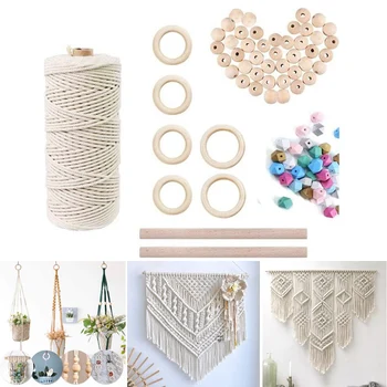 

Natural Wooden Beads Ring Rod Cotton Cord Set Children DIY Wooden Jewelry Making Crafts Dream Catcher Tassels Accessories