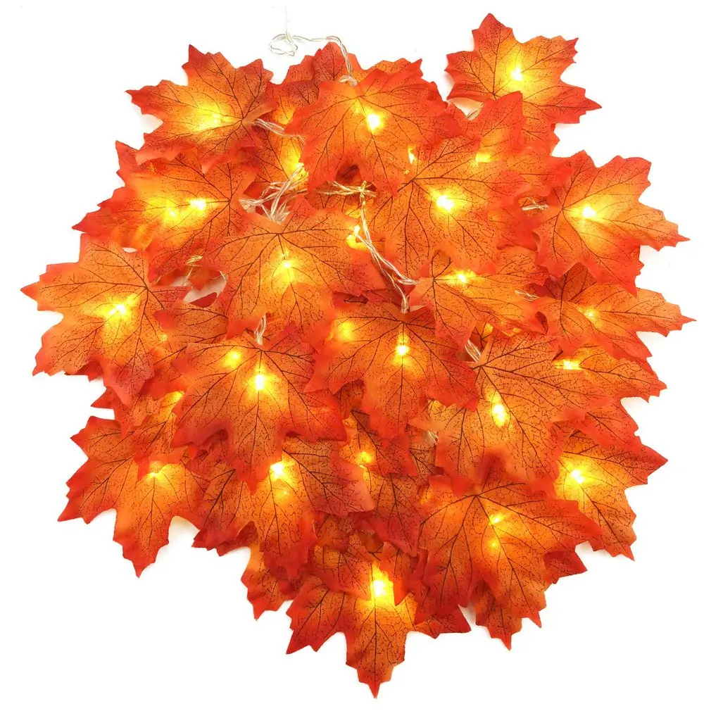 

Christmas Wreath Decorated Maple Leaf Lamp String Thanksgiving Decorations Orange Light Outdoor Interior Decoration