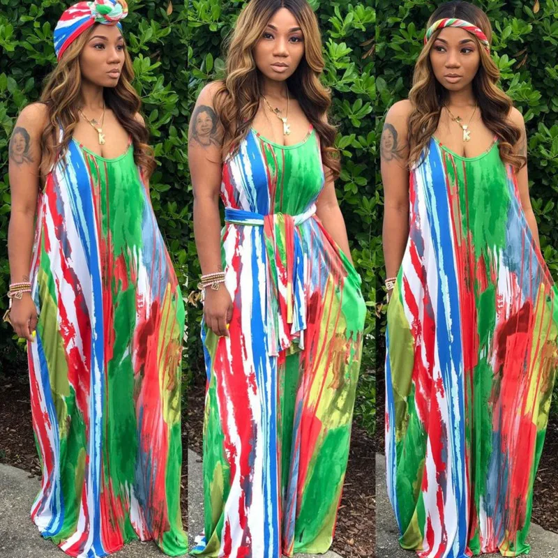 Сексуальное Платье макси с принтом Tie Dye, женское платье выше размера d Vestidos, элегантные свободные длинные платья на тонких бретелях размера плюс вечерние платья