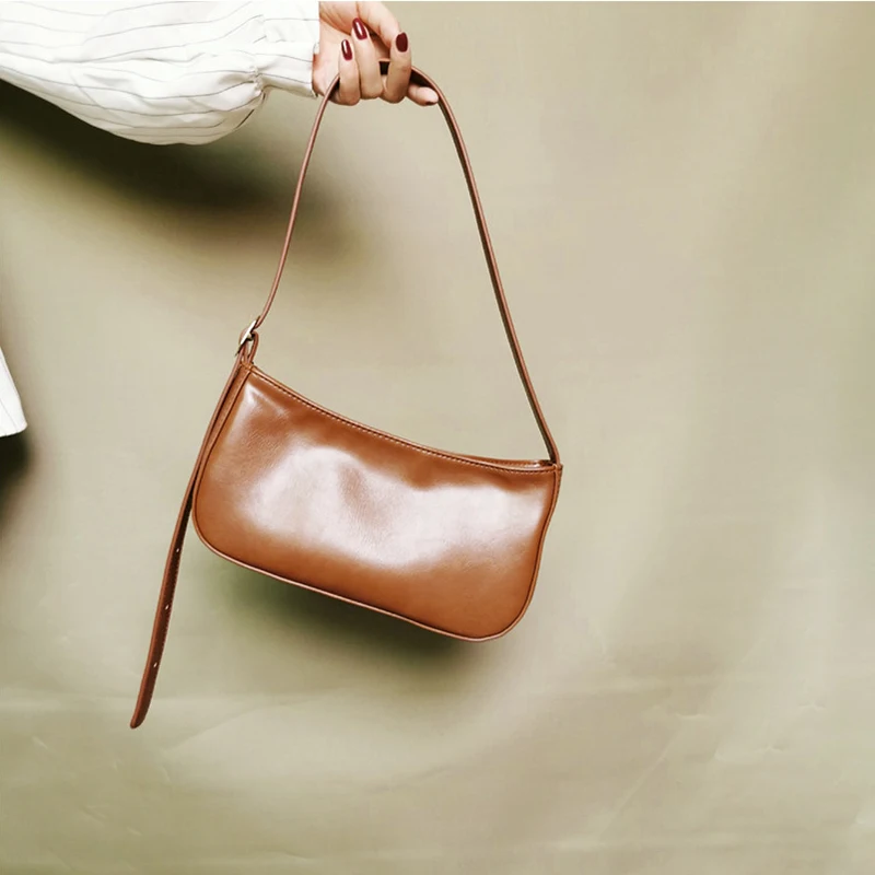 Simple Baguette Shoulder Bag for Women - Fashionable and Casual Vintage Solid PU Soft Small Short-Strap Shoulder Bag for Ladies - Retro Purse, Size 11 image 5