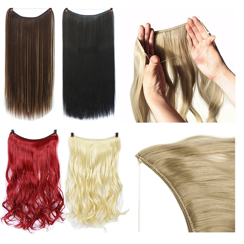 AILIADE высокое темпертурное волокно синтетические волосы 2" для женщин рыбий линии волосы для наращивания прямые/волнистые вьющиеся длинные парик аксессуары для волос