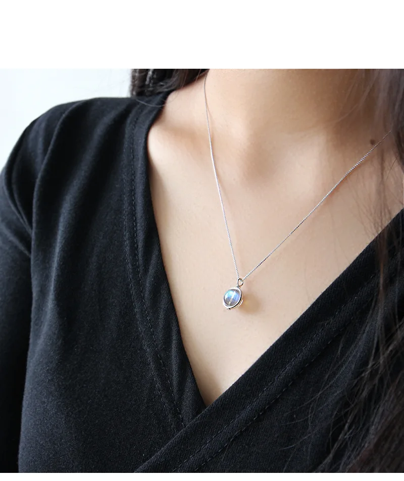Чистое Серебро S925, изящные ожерелья, индивидуальный натуральный лунный камень, Круглый Кулон, модная цепочка, женские ожерелья бижутерия