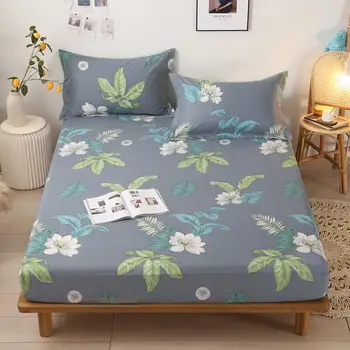 

Bonenjoy 1 pc Sheet on Elastic 100%Cotton Gray Color Flower Printed Queen Size Bed Sheet sabanas de cama Bed Linen Cotton
