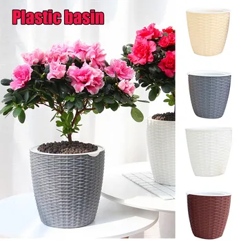 

Plant Pot Cover Indoor Plastic Rattan Flower Cover Round Modern Decor Planter Durable YU-Home