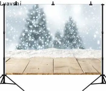 

Lyavshi photography backdrop Christmas Wooden floor tree bokeh snow background photocall portrait shooting customize printed