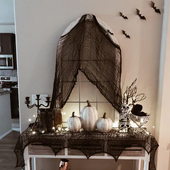 

Halloween Decorations Black Cobweb Fireplace Scarf Mysterious Lace SpiderWeb Mantle Lace Cover for Home Festival Party Supplies