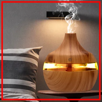 

300ml Humidifier Aroma Essential Oil Diffuser Ultrasonic Wood Grain Air Humidifier USB Mini Mist Maker 7 LED Light Car Home