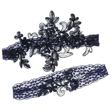 Набор из 2 элегантных свадебных Цветочная подвязка, набор кружевных аксессуаров Королевского синего цвета