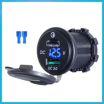 

QC3.0 Quick USB Car Charger Socket Adapter LED Aperture Digital Display Voltmeter Type-C PD Phone Charger Motorbike Accessories