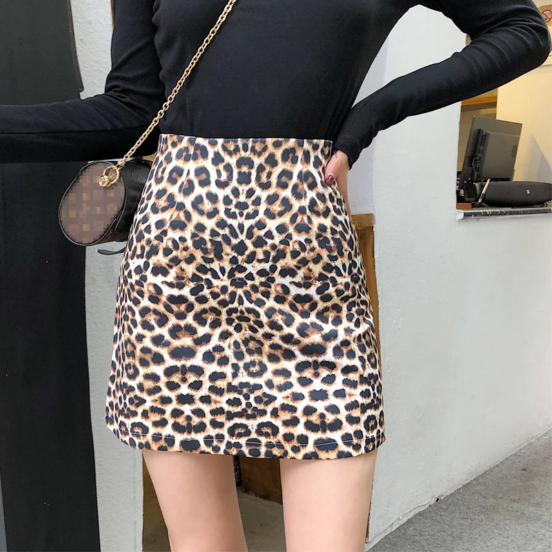 Nova Moda saia mulheres verAo ретро сексуальный com Estampa de Leopardo Cintura Alta Saia уличная одежда mulheres A Linha