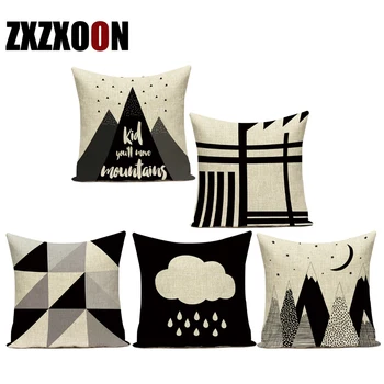 

Decorative Cute Cartoon Pillows Cover Case Mountain Moon Geometric Cotton Linen Cushion Cover for Living Room Decoration
