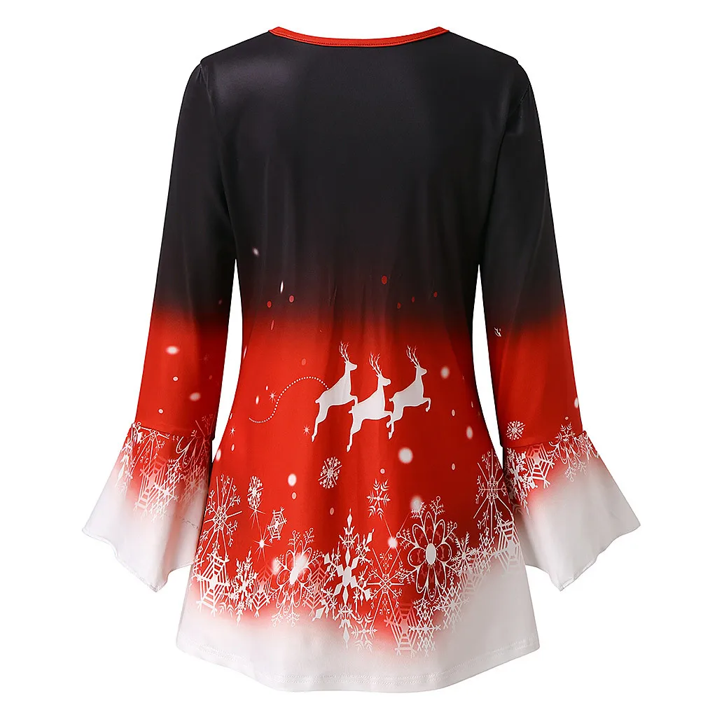 Модные рождественские женские блузки, женские топы и блузки размера плюс, топы с рождественским принтом, блузки, рубашки с замочной скважиной, roupa feminina