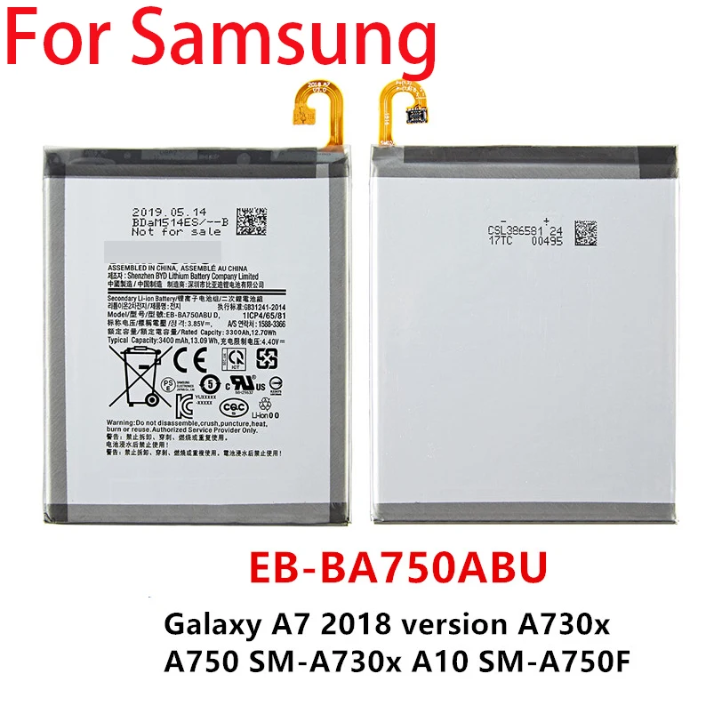 100% реальные 3400 мА/ч EB BA750ABU для SAMSUNG Galaxy A7 2018 версия A730x A750 SM A10 M10 A750F аккумулятор