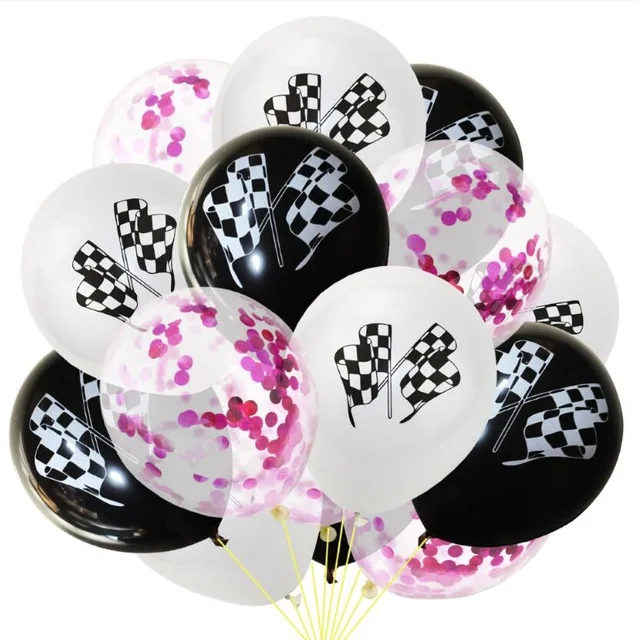 Одноразовые столовые приборы, набор черно-белых гоночных машин, украшения для вечеринки на день рождения, шахматы, клетчатые флаги, вечерние Детские шары, подарки - Цвет: 15pcs Balloons