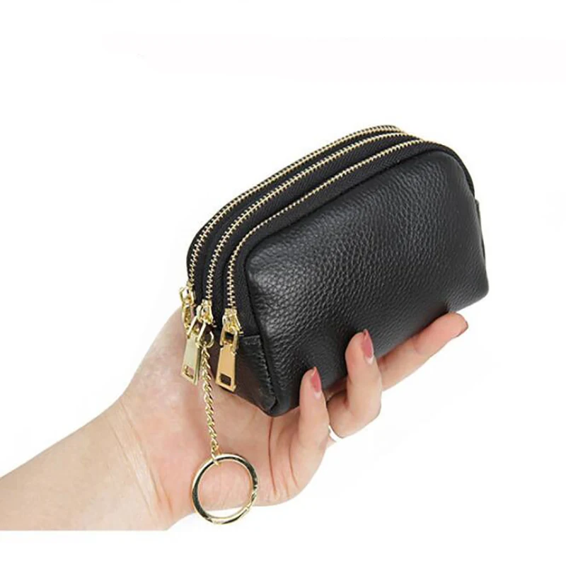 Genuine Leather Women Card Coin Key Holder Change Pouch Purse Mini Pocket Zipper Popular Small Money Bag Wallet High-capacity