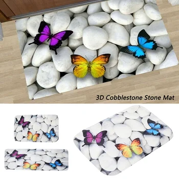 

3D Cobblestone Printed Mat Colorful Butterfly Pattern Kitchen Doormat Non-slip Absorent Water Mats Bathroom Area Rug Carpet