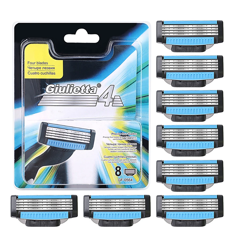 

8 pcs 4 layers Razor Blades Compatible for Gillettee Mache 3 Machine Fusion Shaving Razor Blade Trimmer for Men Face Care
