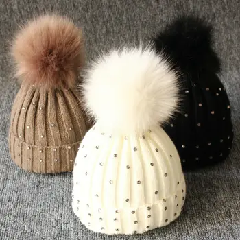 

6 Colors Newborn Baby Boy Girls lovely kintted Beanies Winter Caps Warm Fur Pom sequins Knit Beanie Hat fleece crochet Caps