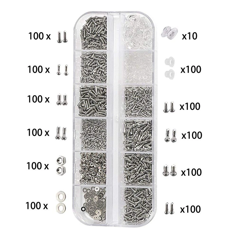 Новинка-набор для ремонта очков, Kit-1100Pcs, маленькие винты и 10 носоупоров с 6 отвертками, пинцет для очков, солнцезащитные очки