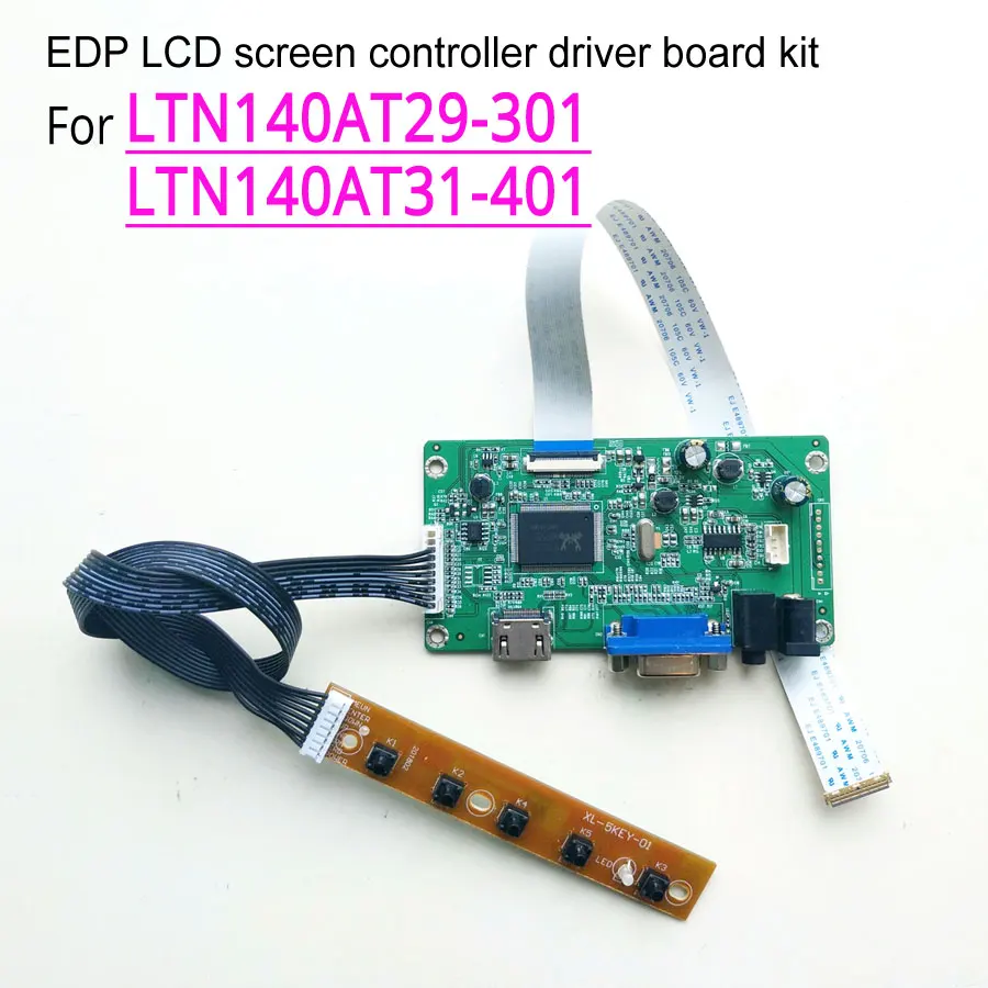 Комплект для LTN140AT29-301 LTN140AT31-401 VGA+ HDMI плата драйвера контроллера WLED EDP 30-Pin 1" 1366x768 ноутбук многофункциональный кабель для монитора экрана